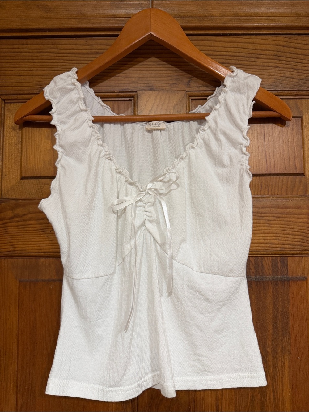 White Ruffle Tie-Front Sleeveless Top